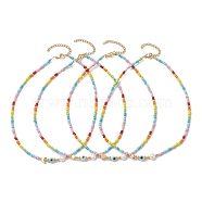 Bohemian Style Glass Beaded Necklaces, with Brass for Women, Mixed Color, 14.96~15.16 inch(38~38.5cm)(NJEW-JN04657)