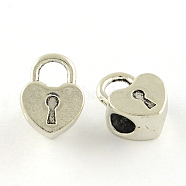 Tibetan Style Alloy European Beads, Heart Shaped Lock, Large Hole Beads, Cadmium Free & Lead Free, Antique Silver, 13.5x10x6mm, Hole: 4mm, about 571pcs/1000g(TIBE-Q050-130AS-LF)