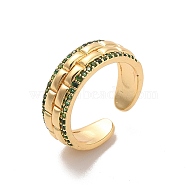 Brass Micro Pave Cubic Zirconia Open Cuff Rings, Golden, Inner Diameter: 17.4mm(RJEW-R146-14A-G)