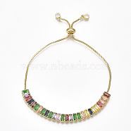 Adjustable Brass Cubic Zirconia Slider Bracelets, Bolo Bracelets, with Box Chains, Colorful, Golden, 9-1/2 inch(24cm)(BJEW-S141-03)
