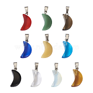 60Pcs 10 Colors Spray Painted Glass Pendants, with Platinum Plated Brass Bails, Moon, Mixed Color, 21.5x10.5x6mm, Hole: 4mm, 6pcs/color(GLAA-KS0001-07)