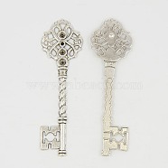Key Tibetan Style Pendant Rhinestone Settings, Lead Free and Cadmium Free and Nickel Free, Antique Silver Color, 68x20.5x3mm, Hole: 1mm(TIBEB-A101291-AS-FF)