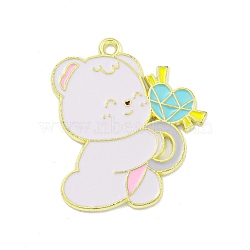 Valentine's Day Alloy Enamel Pendants, Golden, Bear Charm, Heart, 28x23.5x1mm, Hole: 1.6mm(ENAM-Z015-03G-07)