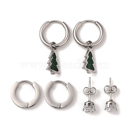 3 Pairs 3 Styles Christmas 304 Stainless Steel Hoop & Studs Earrings Set for Women, with Rhinestone & Cubic Zirconia, Stainless Steel Color, Christmas Tree, 13~26x2~8.5mm, 1 pair/style(EJEW-K279-11B-P)
