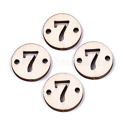 Unfinished Natural Poplar Wood Links Connectors, Laser Cut, Flat Round with Number, Num.7, 19.5x2.5mm, Hole: 2mm(WOOD-S045-138A-7)