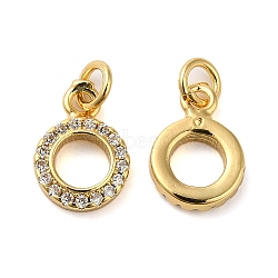 Brass Micro Pave Cubic Zirconia Pendants, Cadmium Free & Lead Free, Long-Lasting Plated, with Jump Ring, Round, Real 18K Gold Plated, 11x7x2mm, Hole: 2.4mm(KK-E048-06G)