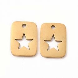 201 Stainless Steel Charms, Rectangle with Hollow Out Star, Golden, 12.5x9x1mm, Hole: 0.5mm(STAS-E188-01G)