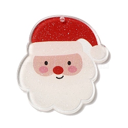 Printed Christmas Theme Acrylic Pendants, Santa Claus, 45x40x2mm, Hole: 1.6mm(OACR-L018-09A)