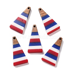 Independence Day Opaque Striped Resin & Walnut Wood Pendants, Geometric Charms, Triangle, 28.2x14x3.5~3.6mm, Hole: 2mm(RESI-U010-01F)