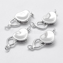 Anti-Tarnish Rhodium Plated 925 Sterling Silver Box Clasps, with 925 Stamp, Heart, Platinum, 23x8x4mm, Hole: 2mm(STER-F037-073P)