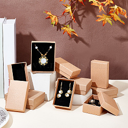 Elite 20Pcs 2 Styles Kraft Cotton Filled Cardboard Paper Jewelry Set Boxes, for Ring, Necklace, with Sponge inside, Rectangle, Tan, 8~9x5~7x2.5~3cm, 10pcs/style(CBOX-PH0002-21)