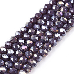 Electroplate Glass Beads Strands, Opaque Solid Color, AB Color Plated, Faceted, Rondelle, Purple, 3.5~3.8x3mm, Hole: 0.4mm, about 113~115pcs/strand, 32.5~33cm(EGLA-A044-P3mm-B11)