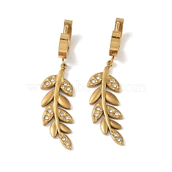 Leaf 304 Stainless Steel Polymer Clay Rhinestone Dangle Earrings, Hoop Earrings for Women, Real 18K Gold Plated, 47x11.5mm(EJEW-L283-008G)