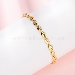 Brass Link Chain Bracelets for Women, Coffee Bean, Long-Lasting Plated, Rack Plating, Cadmium Free & Lead Free, Real 18K Gold Plated, 7-1/2 inch(19cm)(BJEW-C140-08G)