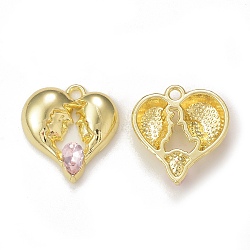 Rack Plating Alloy Glass Pendants, Golden, Heart Charms, Misty Rose, 19x18x4mm, Hole: 1.8mm(PALLOY-P291-01G-03)