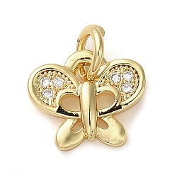 Brass Micro Pave Clear Cubic Zirconia Pendants, Butterfly, Real 18K Gold Plated, 9x10.5x2mm(KK-U005-01A-G)