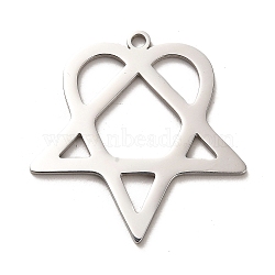 304 Stainless Steel Pendants, Star with Heart Charm, Stainless Steel Color, 33x32.5x1.5mm, Hole: 2mm(STAS-B054-07P)