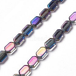 Electroplate Glass Beads Strands, Half Plated, Rectangle, Dark Orchid, 9.5x6~6.5x3.5mm, Hole: 1mm, about 68pcs/strand, 25.59''(65cm)(EGLA-L042-HP01)
