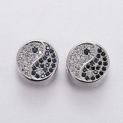 Brass Micro Pave Cubic Zirconia European Beads, Large Hole Beads, Eight Diagrams, Clear & Black, Platinum, 11x7mm, Hole: 4mm(OPDL-P001-01)
