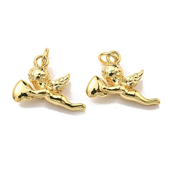 Rack Plating Brass Charms, with Jump Ring, Lead Free & Cadmium Free, Long-Lasting Plated, Cupid Charm, Real 18K Gold Plated, 10.5x15x4mm, Hole: 2.6mm