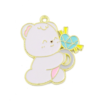 Valentine's Day Alloy Enamel Pendants, Golden, Bear Charm, Heart, 28x23.5x1mm, Hole: 1.6mm