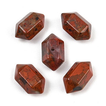Natural Brecciated Jasper Beads, Faceted, Hexagonal Double Terminated Point Bullet Beads, 14~17x8~9x8~9mm, Hole: 1.5mm