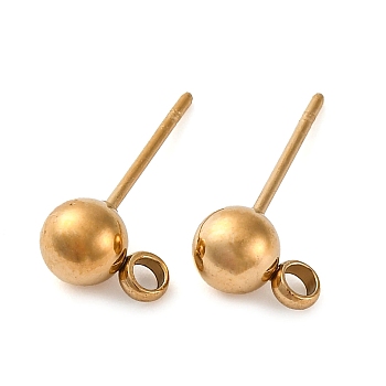 304 Stainless Steel Stud Earring Findings, with Loop, Ball, Real 18K Gold Plated, 16x5mm, Hole: 1.6mm, Pin: 0.7mm