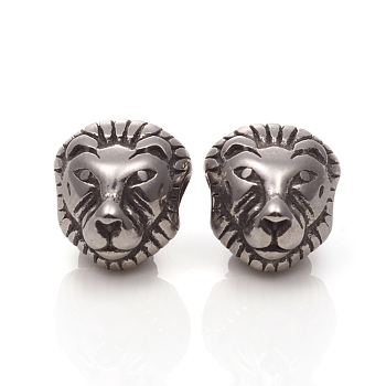 304 Stainless Steel Beads, Lion, Antique Silver, 12x10.5x8mm, Hole: 3mm