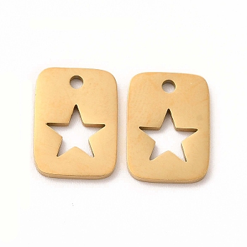 201 Stainless Steel Charms, Rectangle with Hollow Out Star, Golden, 12.5x9x1mm, Hole: 0.5mm