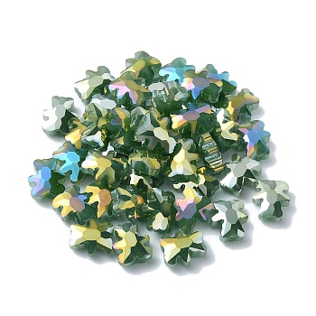Electroplate Glass Beads, Half Plated, AB Color Plated, Bear, Medium Sea Green, 9.5x8.5x4mm, Hole: 1.2mm