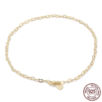 925 Sterling Silver Heart Link Chain Anklets Jewelry for Women, with 925 Stamp, Real 14K Gold Plated, 9-7/8 inch(25cm)