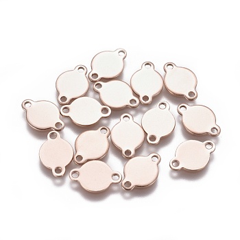 Ion Plating(IP) 304 Stainless Steel Links connectors, Flat Round, Rose Gold, 8x12x0.7mm, Hole: 1.4mm