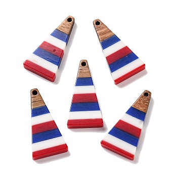 Independence Day Opaque Striped Resin & Walnut Wood Pendants, Geometric Charms, Triangle, 28.2x14x3.5~3.6mm, Hole: 2mm