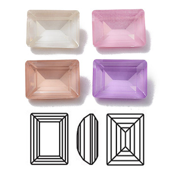 K9 Glass Rhinestone Cabochons, Point Back & Back Plated, Faceted, Rectangle, Mixed Color, 14x10x5mm
