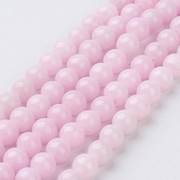 Natural Mashan Jade Round Beads Strands, Dyed, Pearl Pink, 6mm, Hole: 1mm, about 69pcs/strand, 15.7 inch