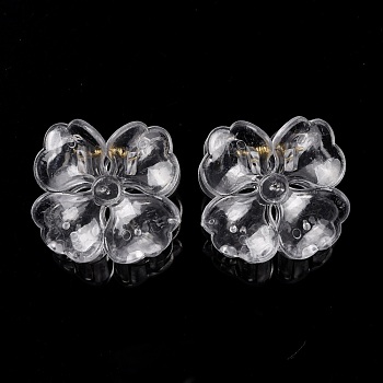 Plastic Claw Hair Clips, No-Slip Grip Jaw Hair Clip, with Golden Iron Findings, Flower, Clear, 43.5x45x40mm