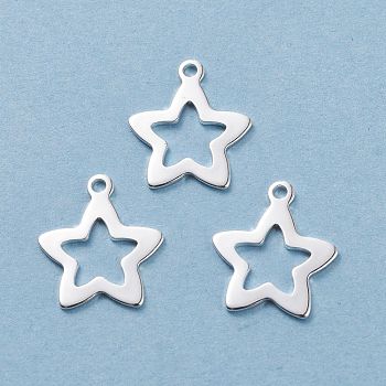 201 Stainless Steel Charms, Star, Silver, 15.5x13x0.5mm, Hole: 1.2mm