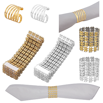 ARRICRAFT 24Pcs 4 Style Alloy Napkin Rings and Plastic Rhinestone with Polyester Napkin Holder Adornment, Restaurant Daily Accessiroes, Mixed Color, 4style/bag