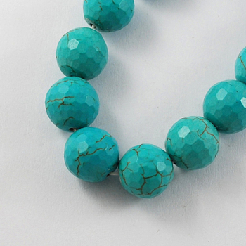 Gemstone Beads, Synthetical Turquoise Beads Strands, Faceted, Round, Dark Turquoise, 14mm, Hole: 1.5mm, about 28pcs/strand