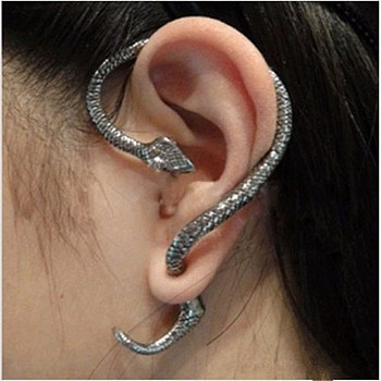 Alloy Cuff Earrings, Snake, Antique Silver, 65x40mm