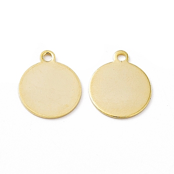 Brass Pendants, Cadmium Free & Lead Free, Flat Round Charm, Real 24K Gold Plated, 11.5x10.5x0.5mm, Hole: 1.2mm