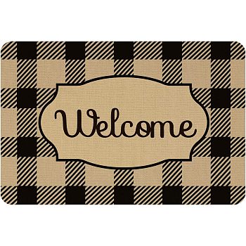 Linen and Rubber Ground Mat, Rectangle with Word Welcome, Black, Word, 40x60cm