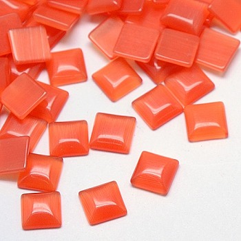Cat Eye Cabochons, Square, Coral, 10x10x2.5mm