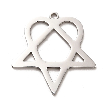 304 Stainless Steel Pendants, Star with Heart Charm, Stainless Steel Color, 33x32.5x1.5mm, Hole: 2mm