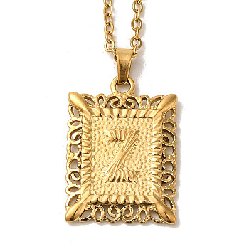 201 Stainless Steel Cable Chain Rectangle with Letter Pendant Necklaces, Golden, Letter Z, 19.96 inch(50.7cm)