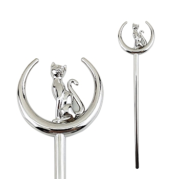 Ancient-Costume Style Alloy Hair Sticks, Cat Hair Pins Hair Chopsticks, Platinum, 180x45mm