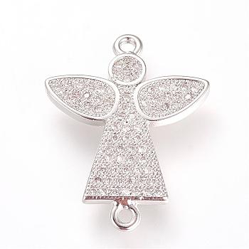 Long-Lasting Plated Brass Micro Pave Cubic Zirconia Links, Angel, Platinum, 23.5x19x2mm, Hole: 1.4mm