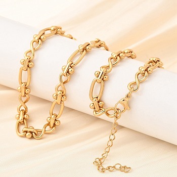 304 Stainless Steel Oval Infinity Link Chain Necklaces for Women Men, Ion Plating(IP), Golden, 15.75 inch(40cm)+Extender: 48.5mm, Link: 7.5x7x4.5mm