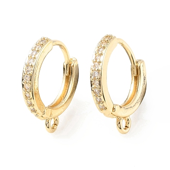 Brass with Rhinestone Hoop Earring Finding, Round, Light Gold, 16.5x14x2.3mm, Hole: 1.4mm, Pin: 1mm