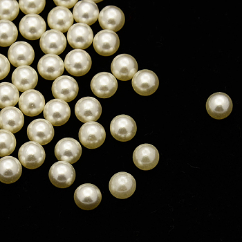 NO Hole ABS Plastic Imitation Pearl Round Beads, Dyed, Beige, 1.5mm, about 10000pcs/bag